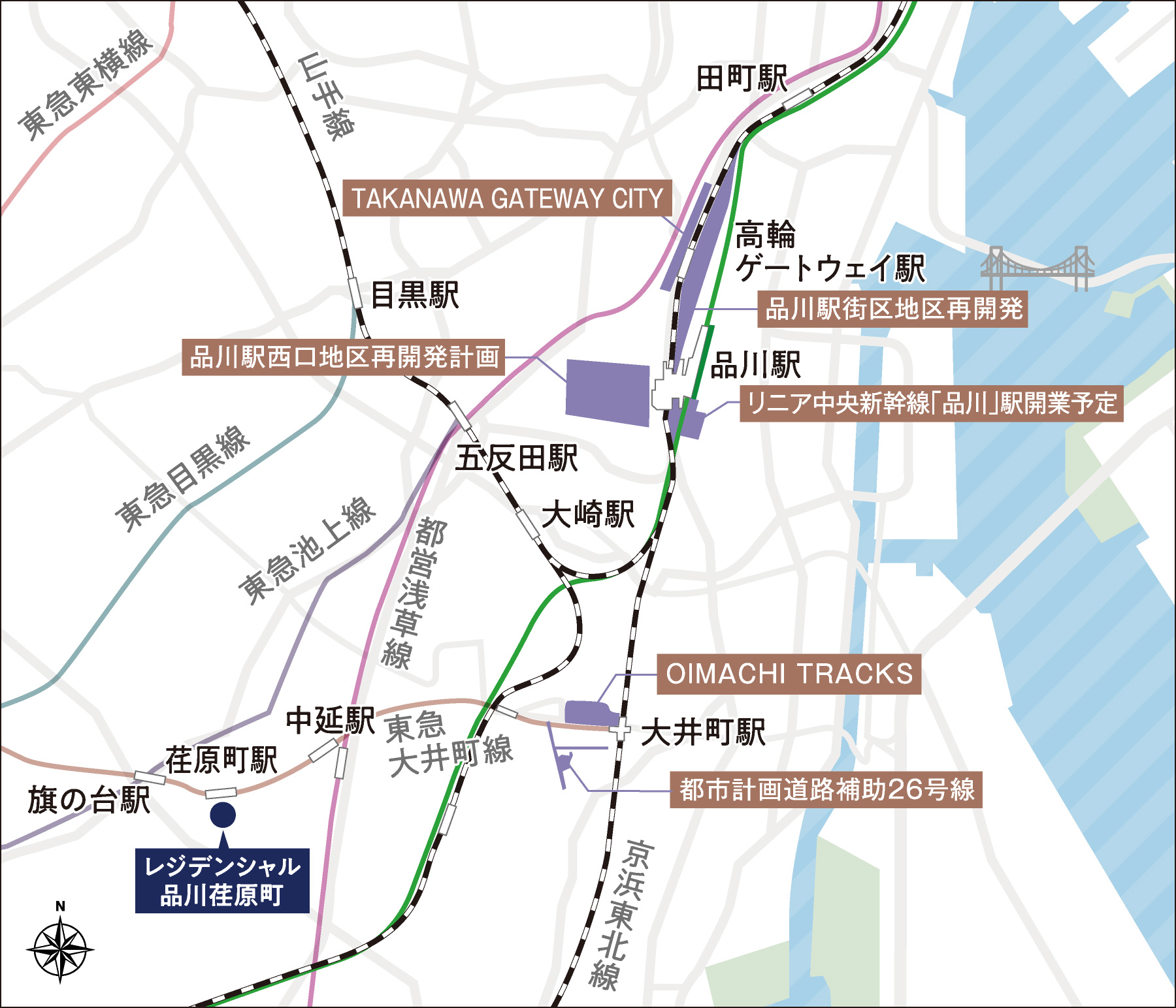品川駅周辺の再開発予定マップ